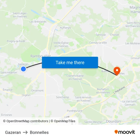 Gazeran to Bonnelles map