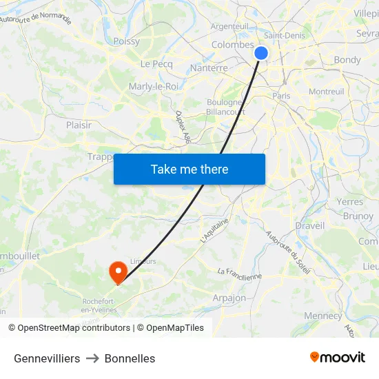 Gennevilliers to Bonnelles map