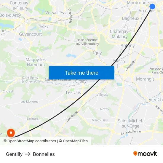 Gentilly to Bonnelles map