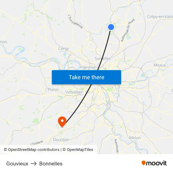 Gouvieux to Bonnelles map