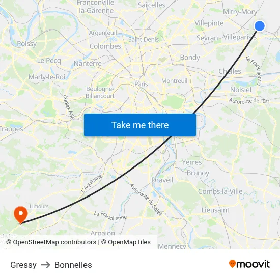 Gressy to Bonnelles map