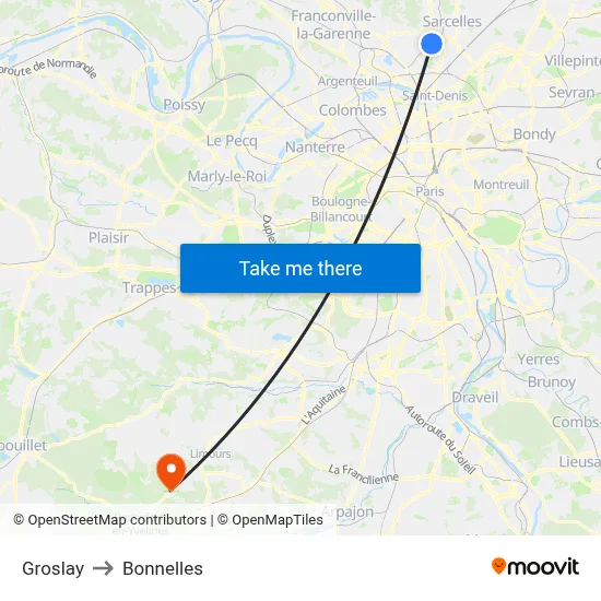 Groslay to Bonnelles map