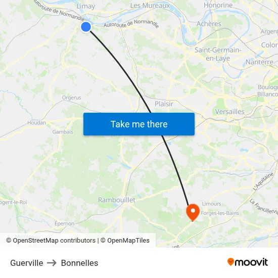 Guerville to Bonnelles map