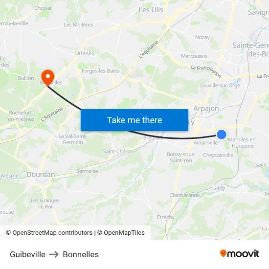Guibeville to Bonnelles map