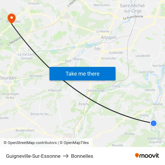 Guigneville-Sur-Essonne to Bonnelles map