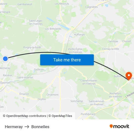 Hermeray to Bonnelles map