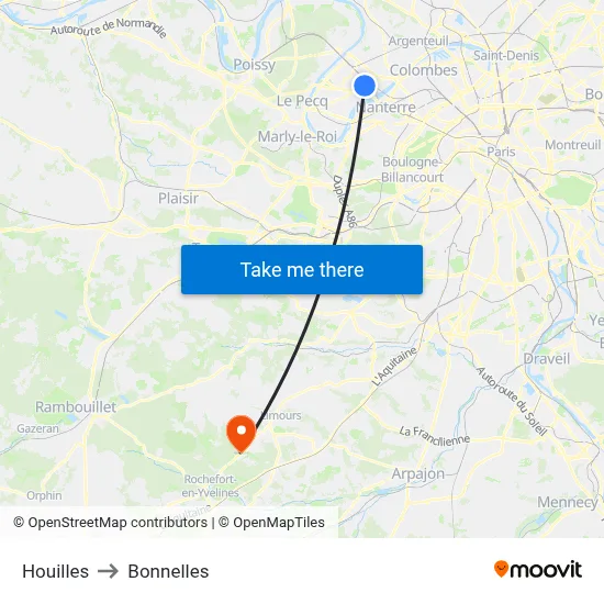 Houilles to Bonnelles map