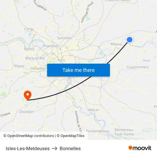 Isles-Les-Meldeuses to Bonnelles map