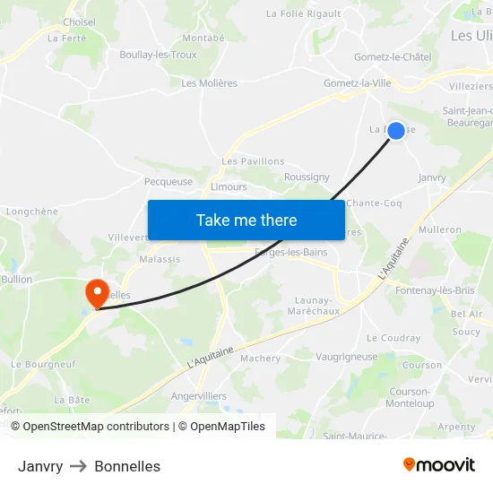 Janvry to Bonnelles map