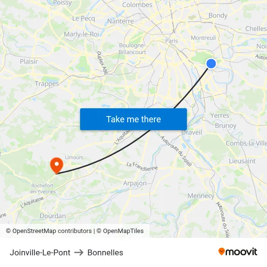 Joinville-Le-Pont to Bonnelles map