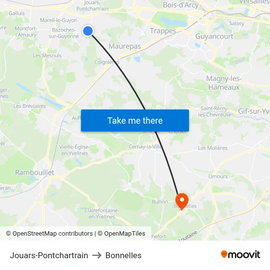 Jouars-Pontchartrain to Bonnelles map
