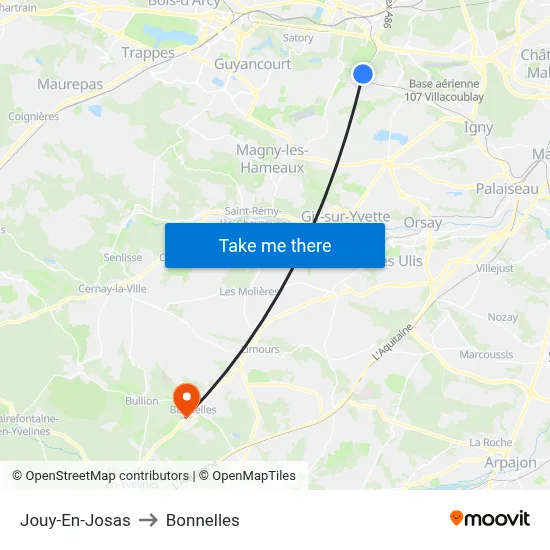 Jouy-En-Josas to Bonnelles map