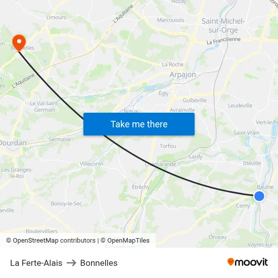La Ferte-Alais to Bonnelles map