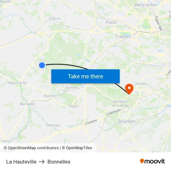 La Hauteville to Bonnelles map