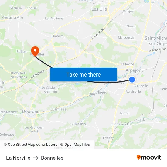 La Norville to Bonnelles map