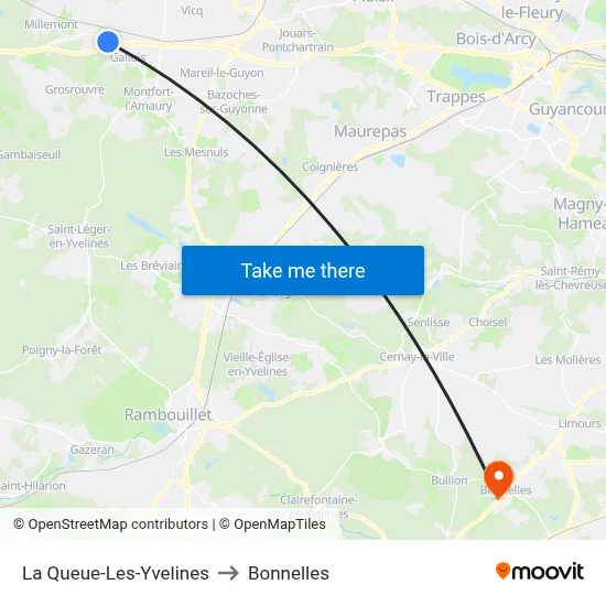 La Queue-Les-Yvelines to Bonnelles map