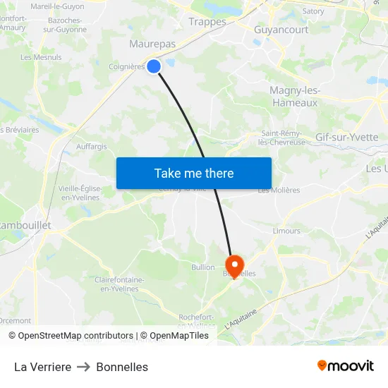 La Verriere to Bonnelles map