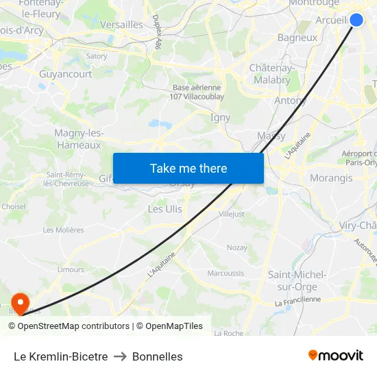 Le Kremlin-Bicetre to Bonnelles map