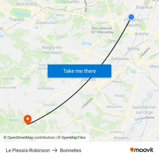 Le Plessis-Robinson to Bonnelles map