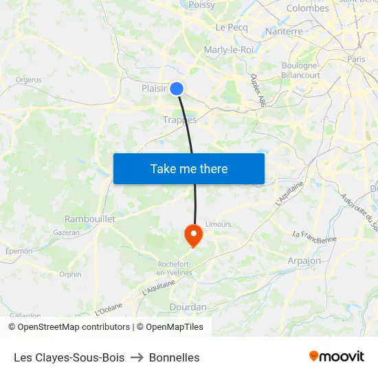 Les Clayes-Sous-Bois to Bonnelles map