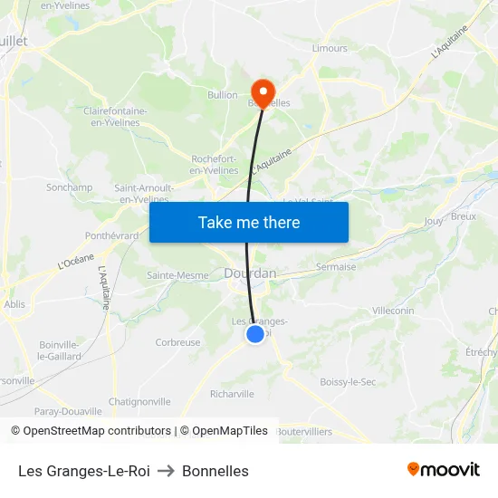 Les Granges-Le-Roi to Bonnelles map