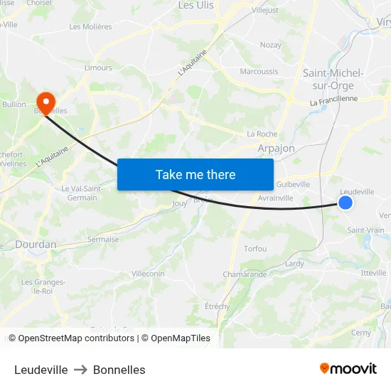 Leudeville to Bonnelles map