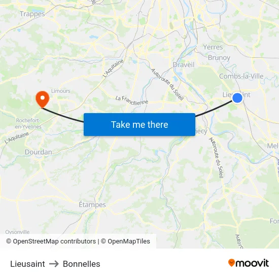 Lieusaint to Bonnelles map