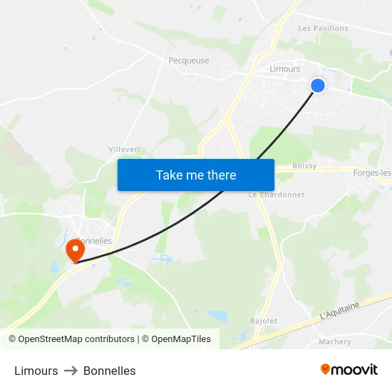Limours to Bonnelles map