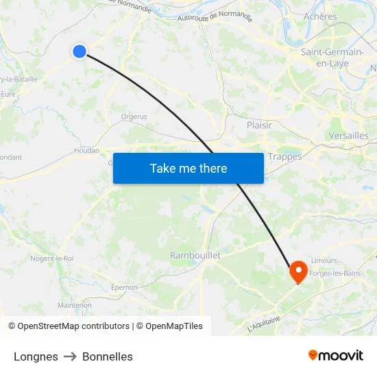 Longnes to Bonnelles map