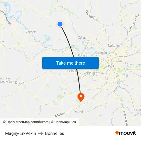 Magny-En-Vexin to Bonnelles map