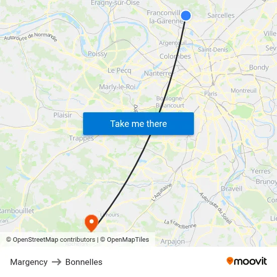 Margency to Bonnelles map
