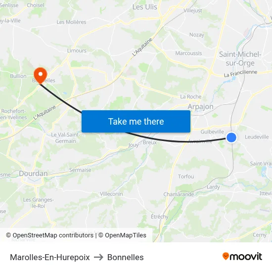 Marolles-En-Hurepoix to Bonnelles map