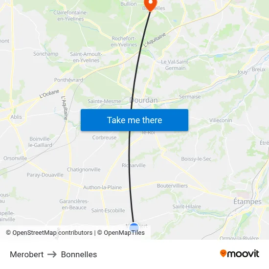 Merobert to Bonnelles map