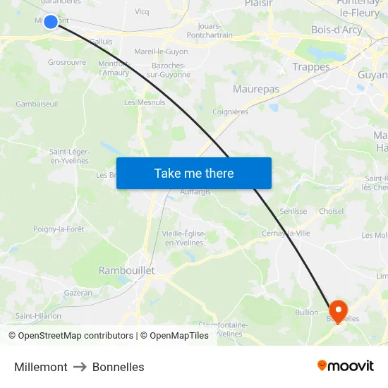 Millemont to Bonnelles map