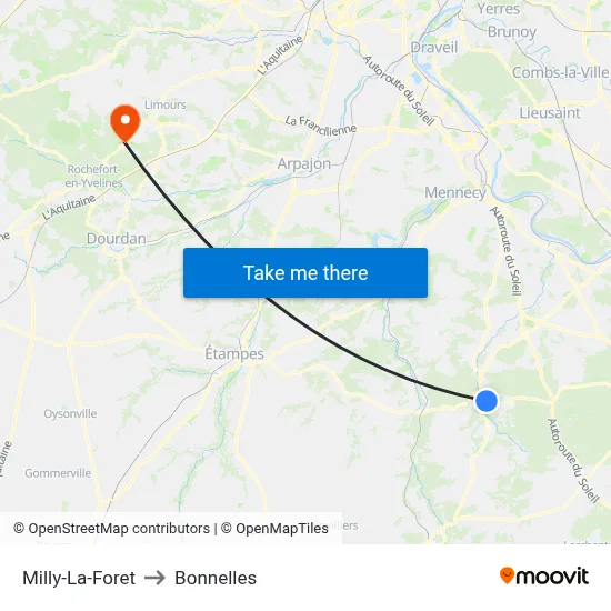 Milly-La-Foret to Bonnelles map