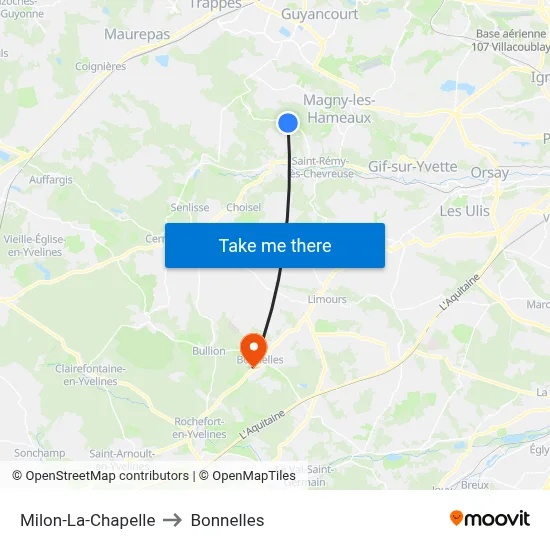 Milon-La-Chapelle to Bonnelles map