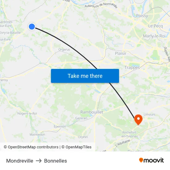 Mondreville to Bonnelles map