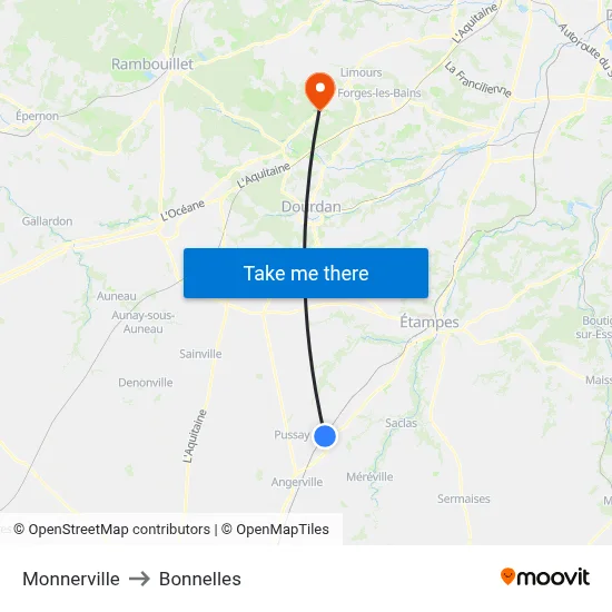 Monnerville to Bonnelles map