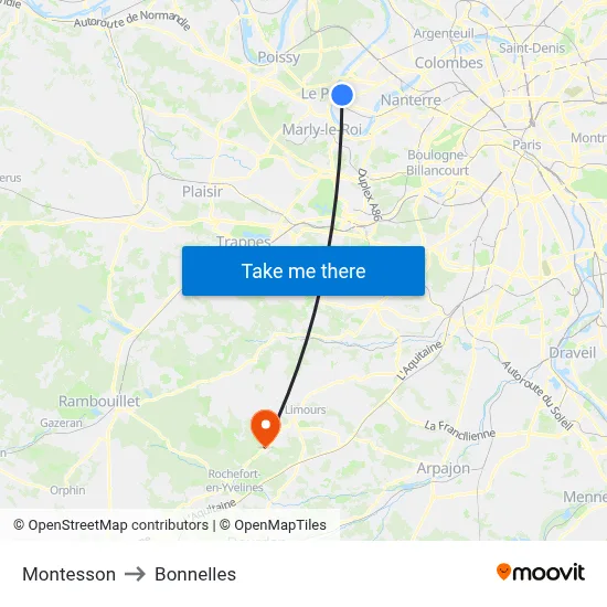 Montesson to Bonnelles map