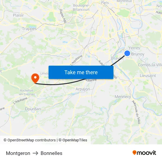 Montgeron to Bonnelles map