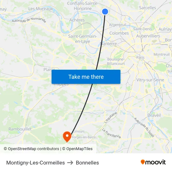 Montigny-Les-Cormeilles to Bonnelles map