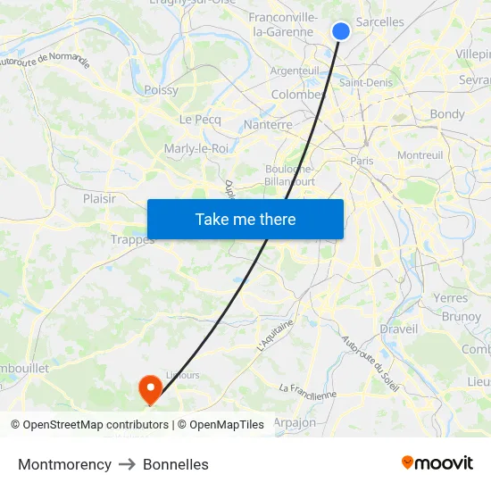 Montmorency to Bonnelles map