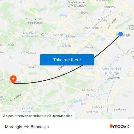 Morangis to Bonnelles map