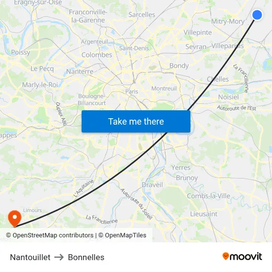 Nantouillet to Bonnelles map