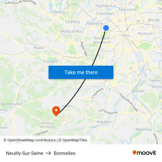 Neuilly-Sur-Seine to Bonnelles map