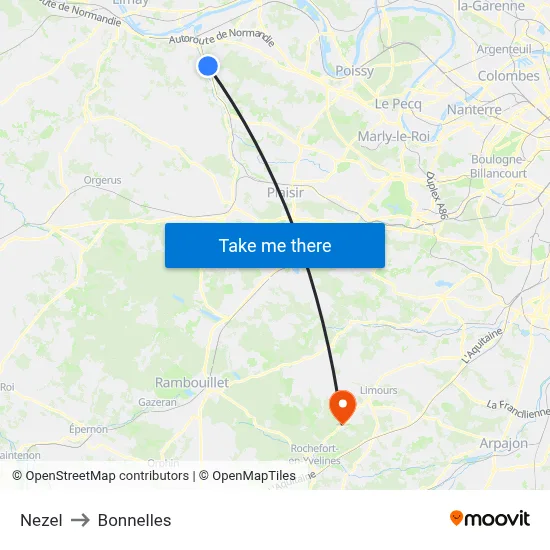 Nezel to Bonnelles map