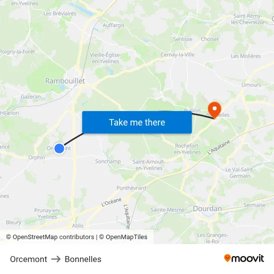 Orcemont to Bonnelles map