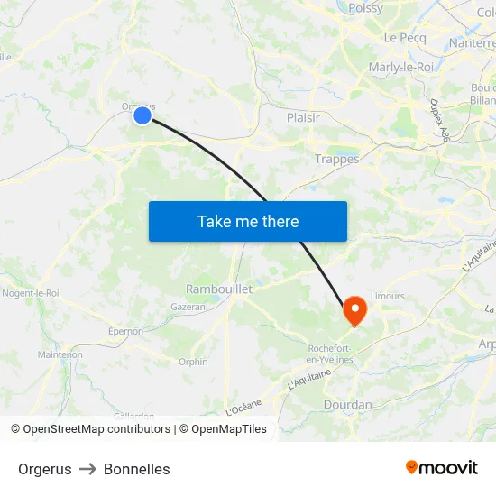 Orgerus to Bonnelles map