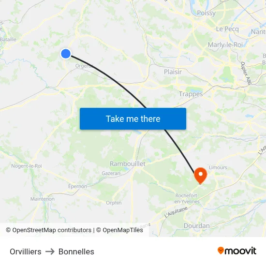 Orvilliers to Bonnelles map