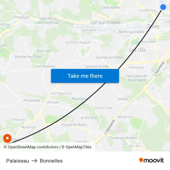 Palaiseau to Bonnelles map